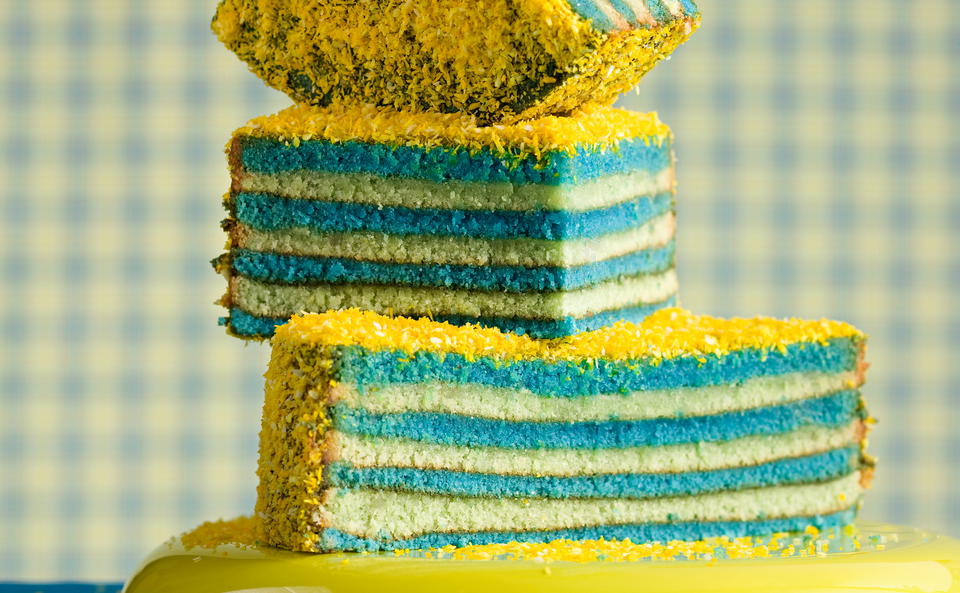 Baumkuchen blau-gelb