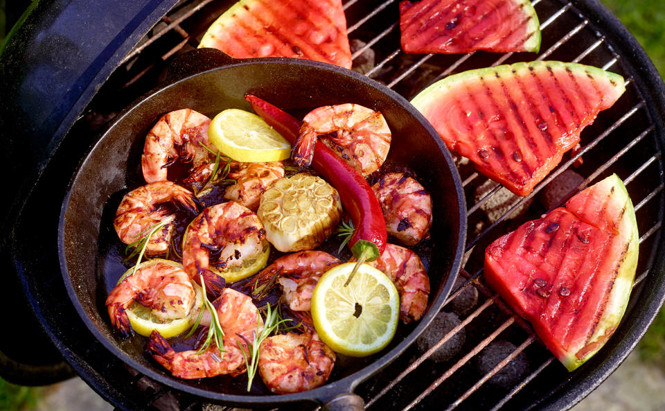 Honig-Knoblauch-Garnelen mit Wassermelone