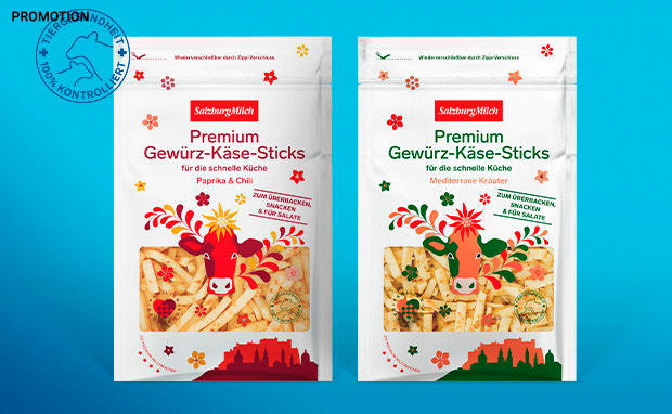 Die neuen SalzburgMilch Premium Gewürz-Käse-Sticks
