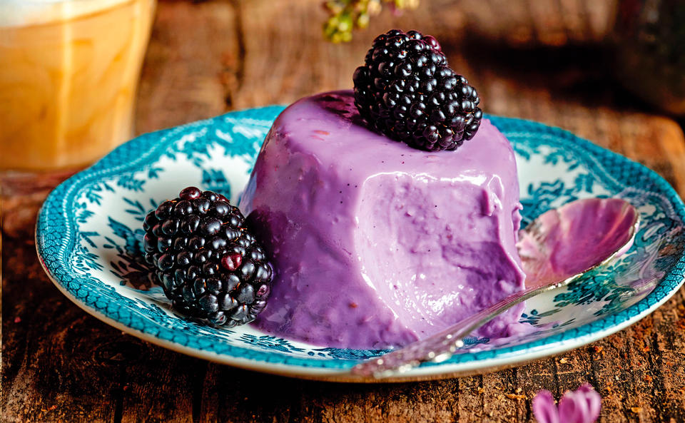 Brombeer-Panna-Cotta mit weißer Schokolade