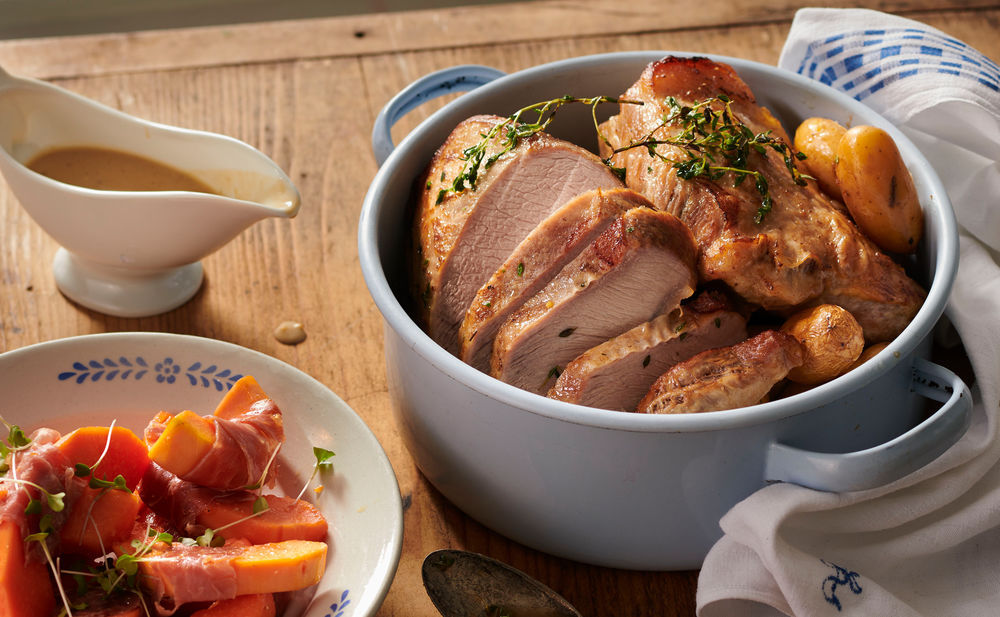 Kalbstafelspitz mit Senfsauce und Papaya-Prosciuttopäckchen • Rezept
