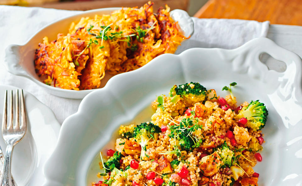 Quinoa mit Brokkoli und Pastinakenpuffern
