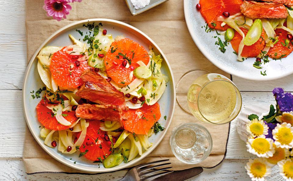 Fenchelsalat mit rosa Grapefruit und Tagliata