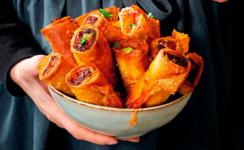 Strudelteig-Röllchen mit Kürbis und Blunze