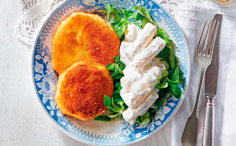 Sellerie-Schnitzel mit Schwarzwurzelsalat