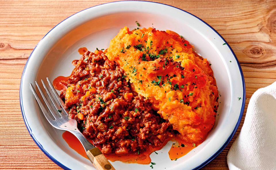 Cottage Pie mit Süßkartoffel-Bergkäse-Haube