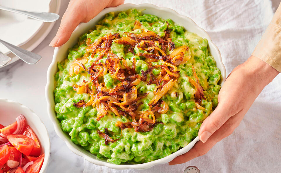 Bärlauchspätzle mit Bergkäse