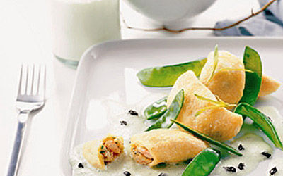 Shrimpstascherln mit Estragonsauce