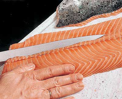 Lachs zuputzen - Fett ausschneiden 