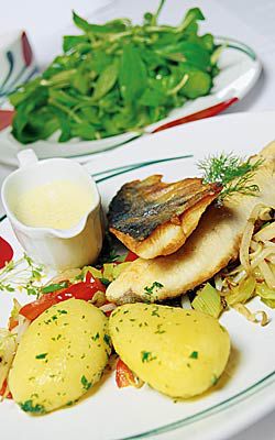 Gebratenes Saiblingsfilet mit Weißweinsauce