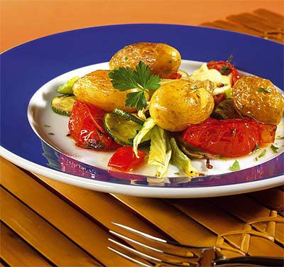 Sherry-Kartoffeln mit Ofengemüse