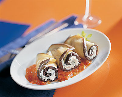 Melanzani-Röllchen mit Ziegenfrischkäse