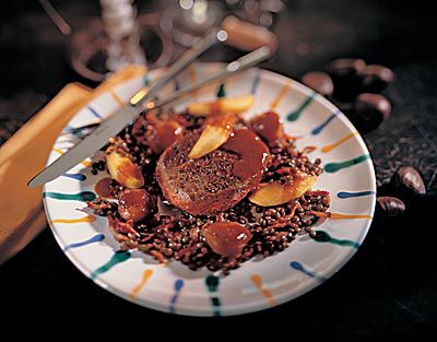 Hirschrückensteak mit Apfel und Maroni