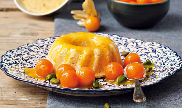 Polenta-Flammeri mit Physalis