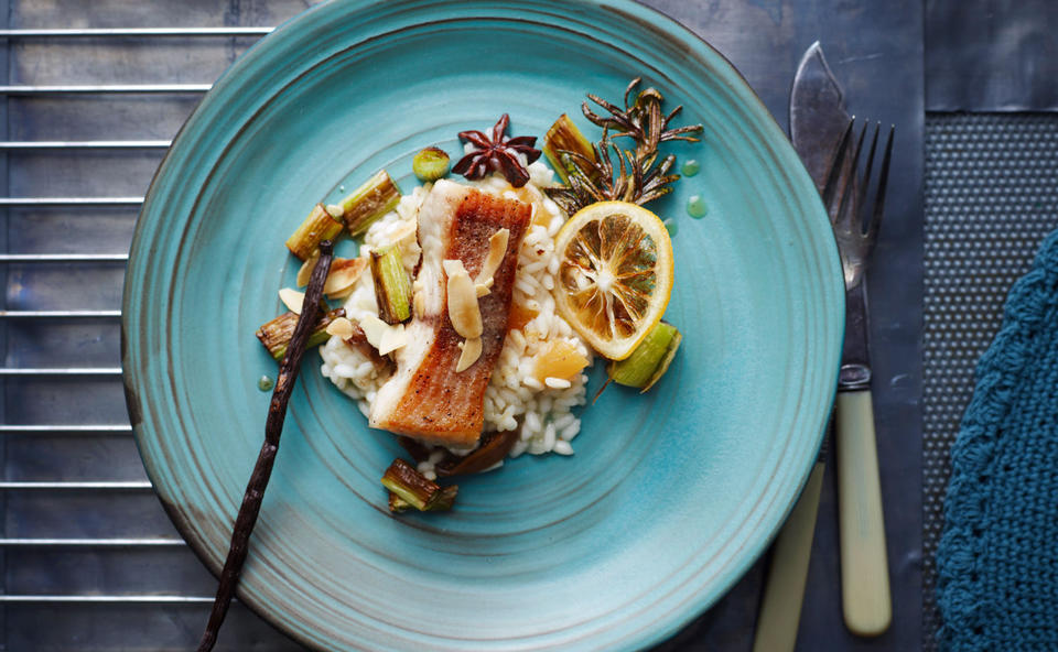 Welsfilet mit Gewürzrisotto und Zitrone