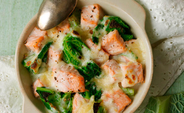 Kohl-Gratin mit Lachs