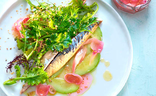 Räuchermakrele mit Rhabarber-Vinaigrette