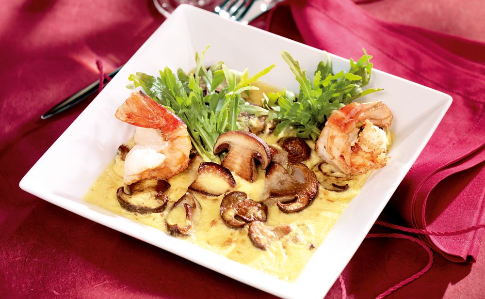 Überbackene Steinpilze mit Garnelen • Rezept • GUSTO.AT