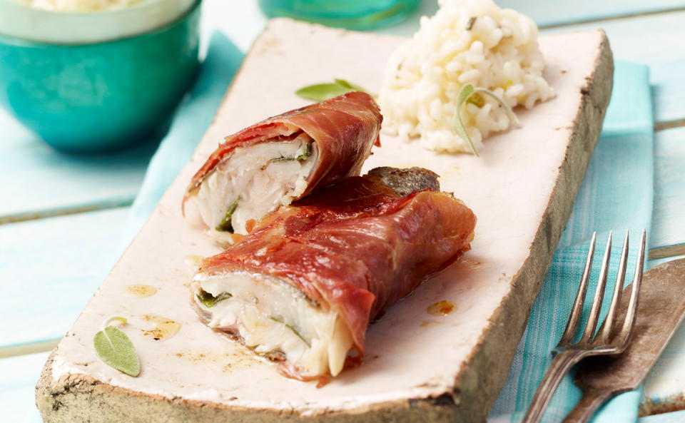 Forellen-Saltimbocca mit Zitronenrisotto