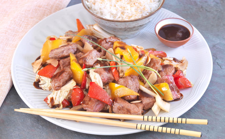 Rindfleisch-Pfanne mit Powidl-Ingwer-Sauce