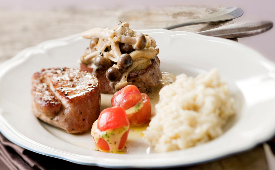 Kalbsfilet mit Stockschwammerln und Vanille-Risotto