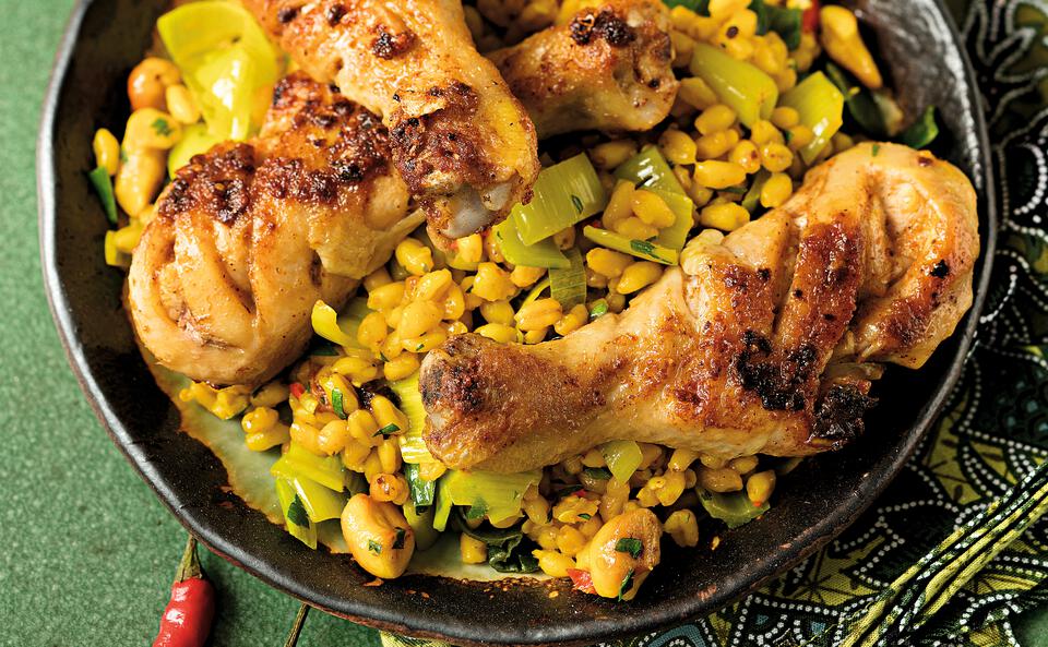 Drumsticks mit Gewürzweizen