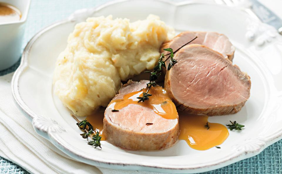 Schweinsfilet mit Mangosauce und Selleriepüree