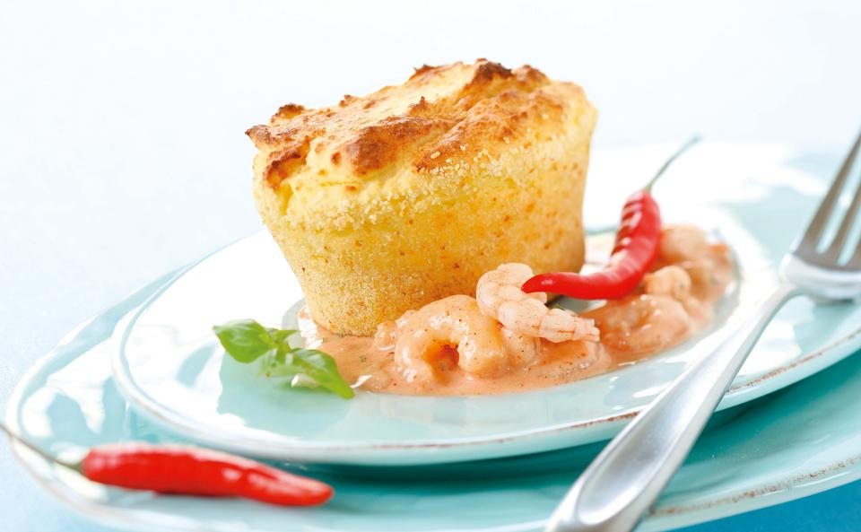 Käse Flan mit Shrimps Sauce