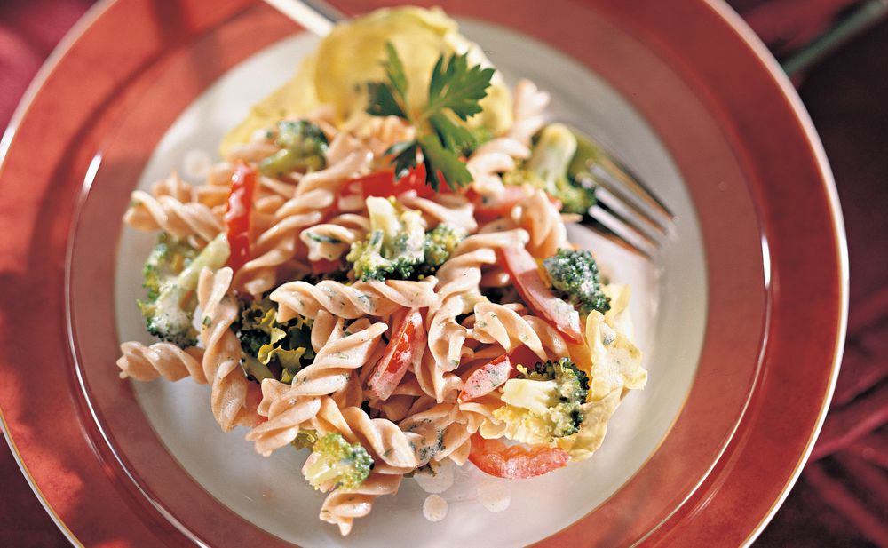 Nudel-Gemüse-Salat mit Rahmdressing • Rezept • GUSTO.AT