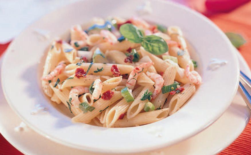 Penne mit Jungzwiebel und Shrimps