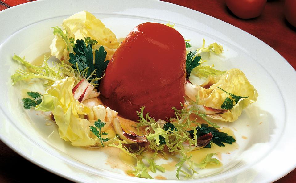 Paradeis-Sülzchen mit Blattsalaten