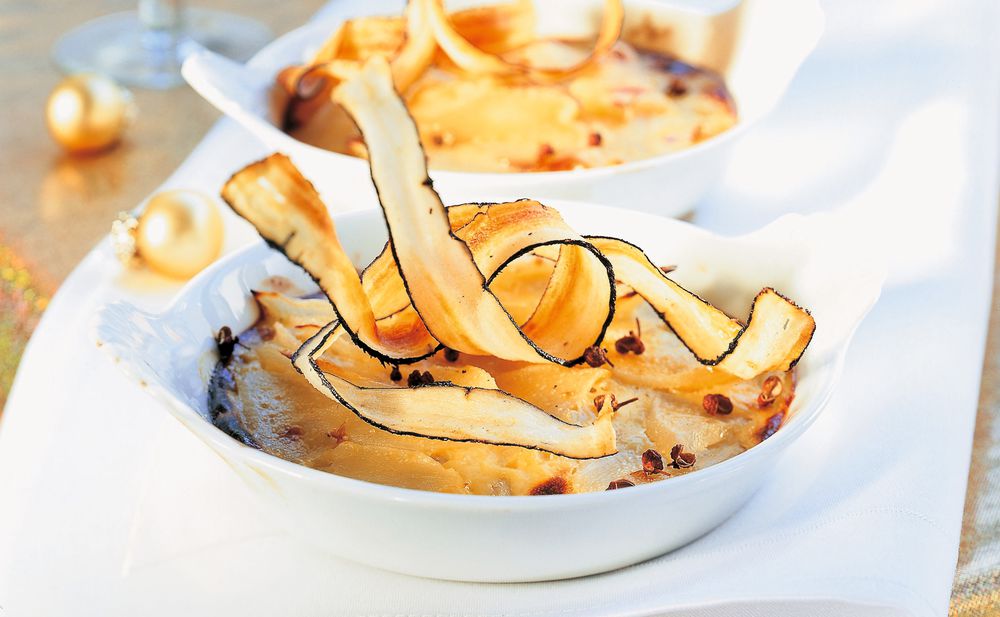 Schwarzwurzel-Gratin mit Zitronengras und Szechuanpfeffer • Rezept