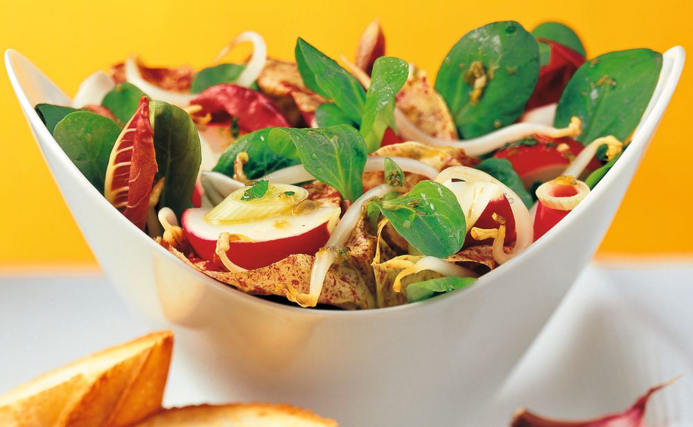 Salat mit Sprossen und Kapern-Vinaigrette • Rezept • GUSTO.AT