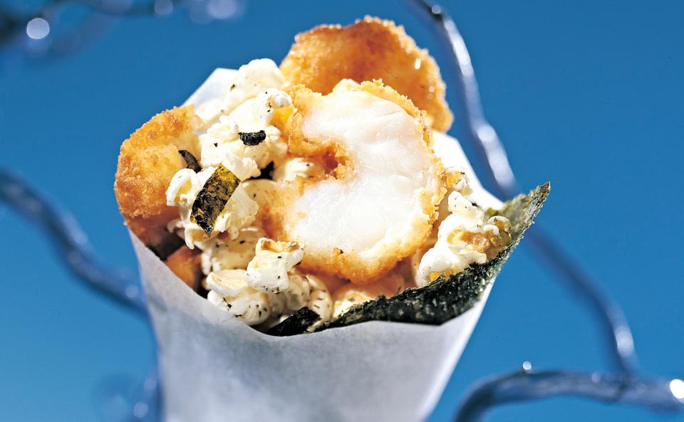 Shrimp und Pop: Gebackene Garnelen mit Nori-Popcorn