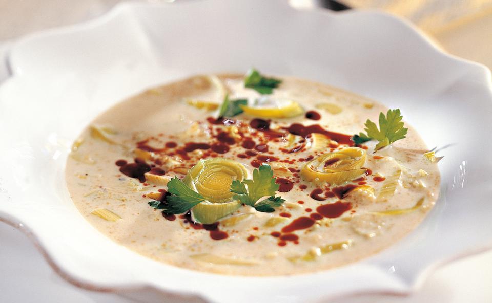 Polenta-Lauchsuppe mit Kernöl