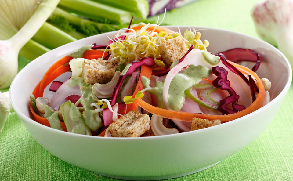 Rohkost-Salat mit Kräuter-Tofu-Dressing