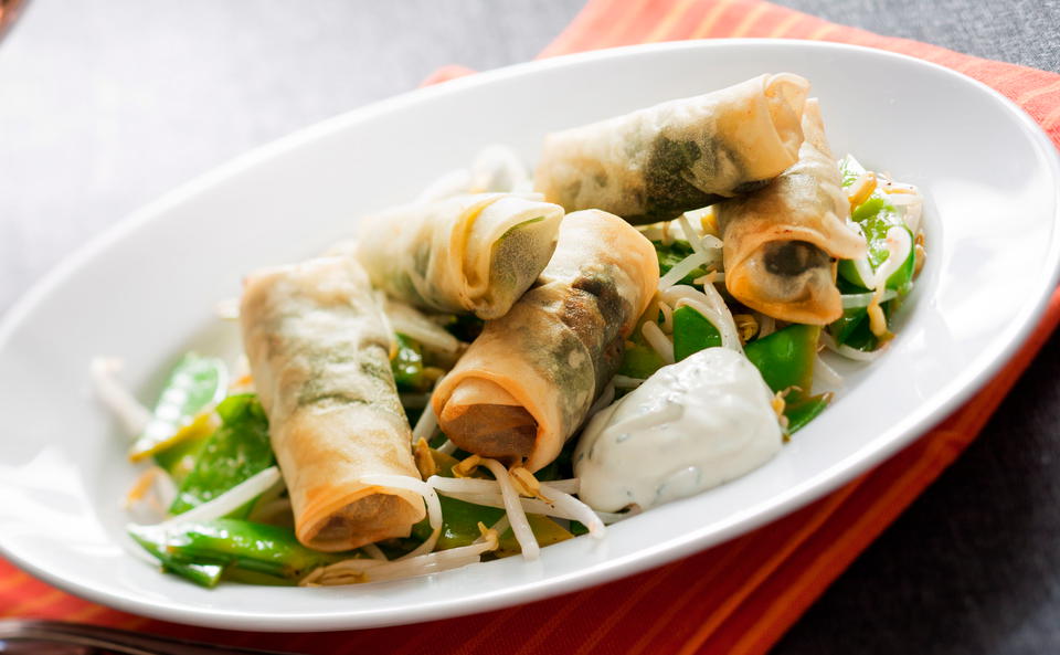 Frühlingsröllchen auf Asia-Salat