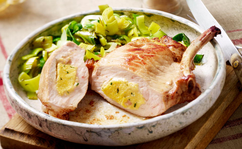 Gefülltes Schweinskotelett mit Lauch