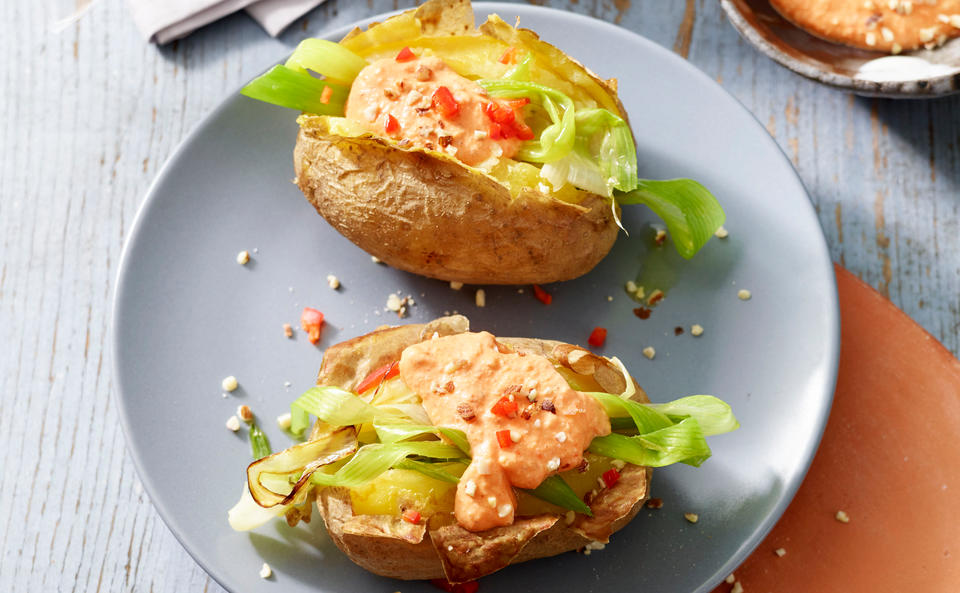 Ofenerdäpfel mit Paprika-Haselnuss-Dip