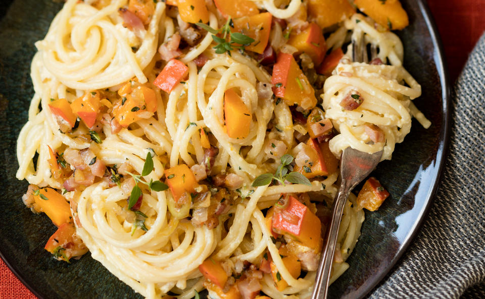 Spaghetti Carbonara mit Kürbis