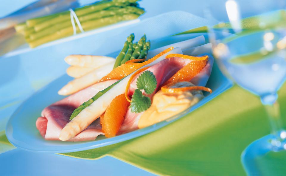 Spargel mit Schinken und Orangen-Hollandaise