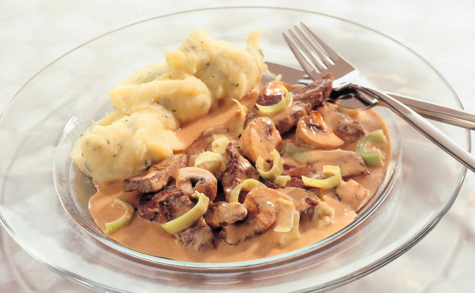 Filetspitzen mit Champignons und Lauch