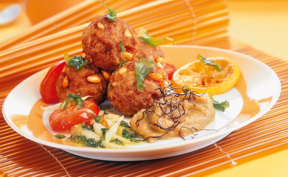 Kalbfleisch-Polpette mit Melanzanipüree