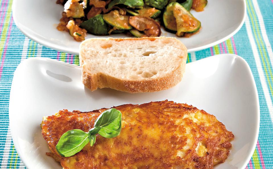 Piccata milanese vom Wels mit Zucchini-Pilz-Gemüse Rezept