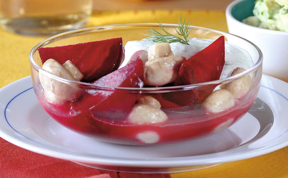 Rote Rüben mit Sherry-Champignons