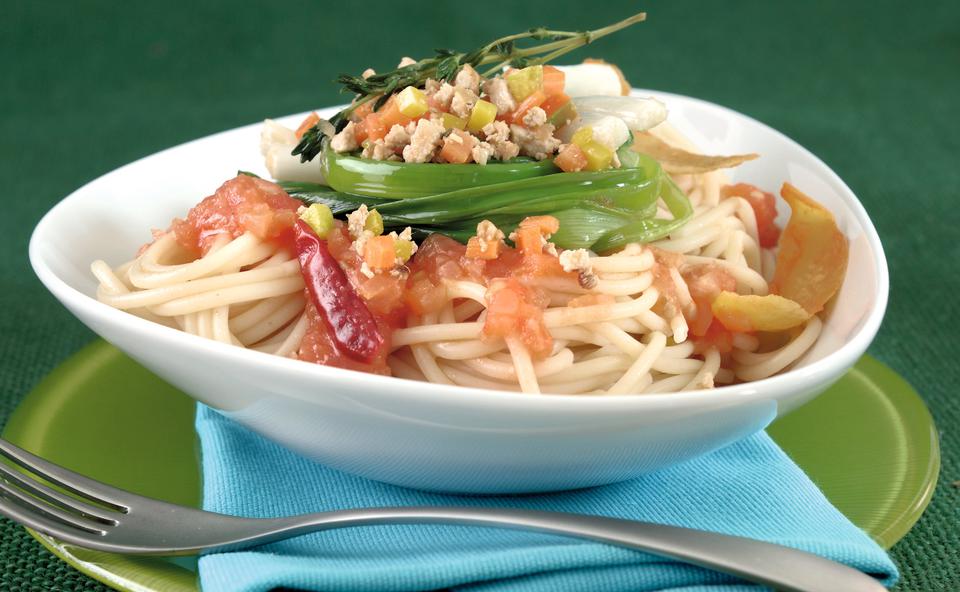Spaghetti Diabolo mit Tofubröseln