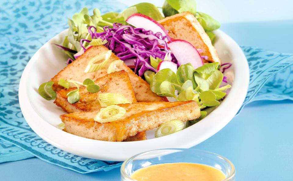 Radieschen-Rotkraut-Salat mit Chili-Tofu