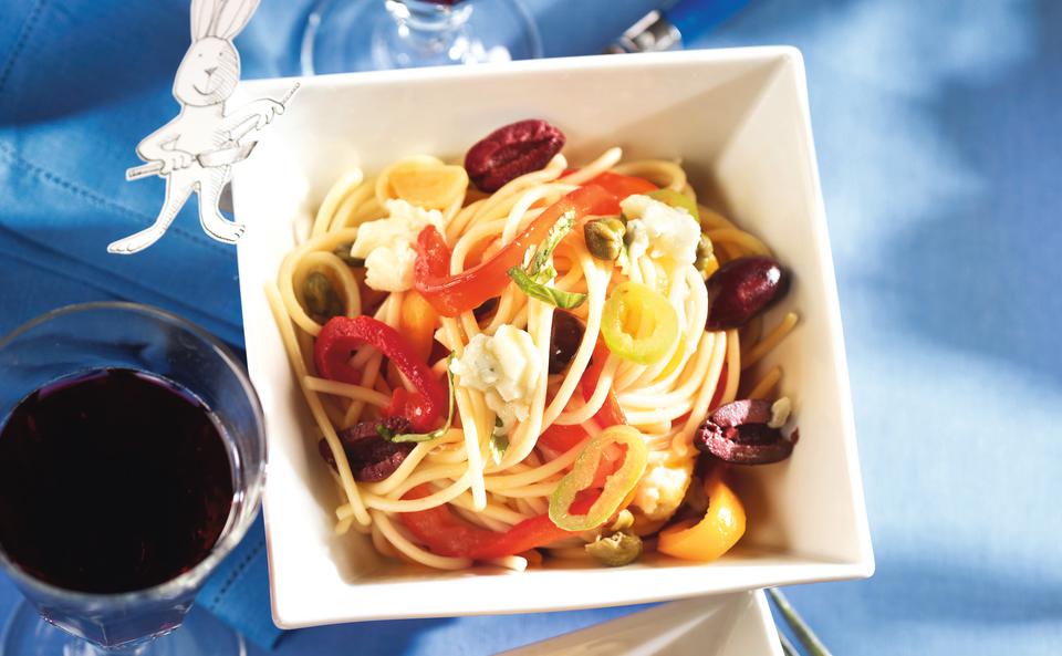 Spaghetti mit Paprika, Gorgonzola und Chorizo