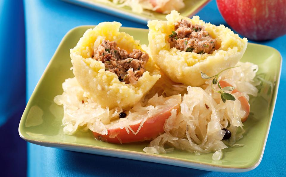 Erdäpfelknödel mit Fleisch-Tofu-Fülle