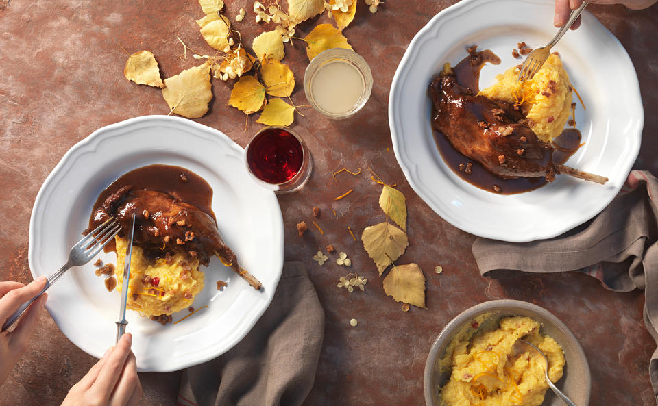Ganslkeule mit Orangen-Polenta